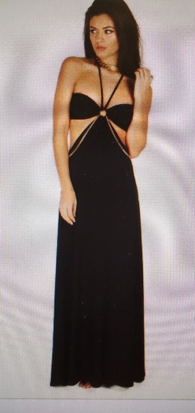 House of CB | Dresses | House Of Cb Black Maxi Gold Chain Dress Medium |  Poshmark